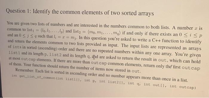 Question 1: Identify the common elements of two | Chegg.com