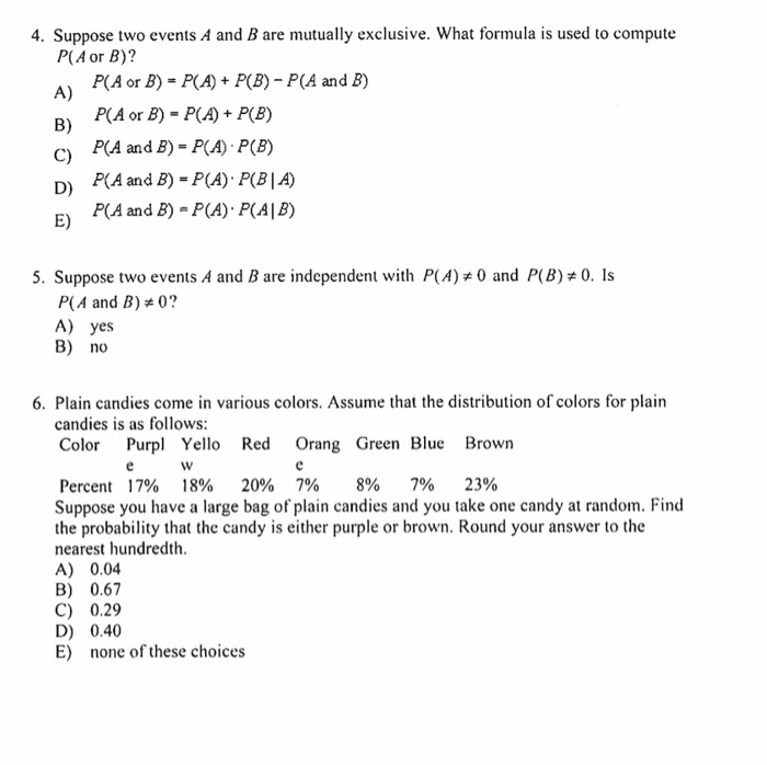 Solved 4. Suppose two events A and B are mutually exclusive