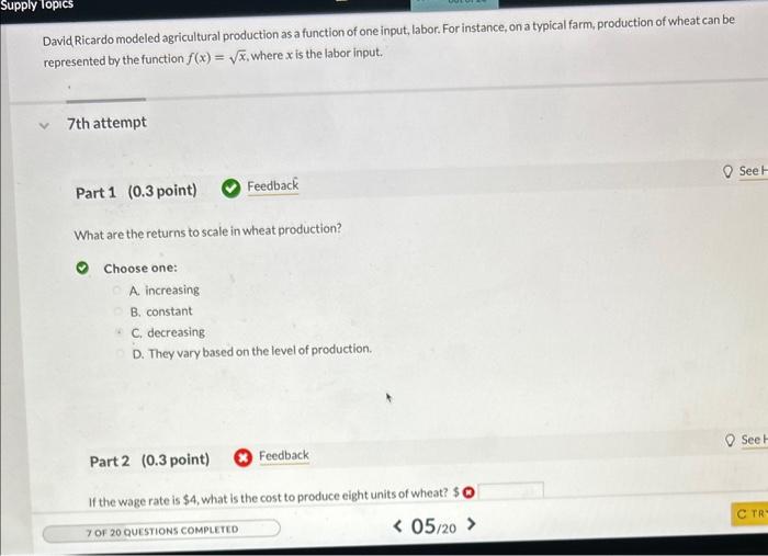Solved David Ricardo modeled agricultural production as a | Chegg.com