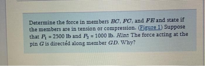 Solved Determine the force in members BC, FC, and FEand | Chegg.com