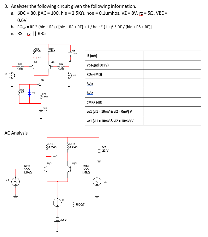 Solved 3. ﻿Analyzer the following circuit given the | Chegg.com