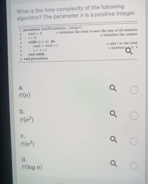Solved What is the time complexity of the following | Chegg.com