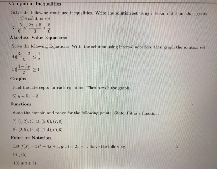 Solved Compound Inequalities Solve The Following Continued | Chegg.com