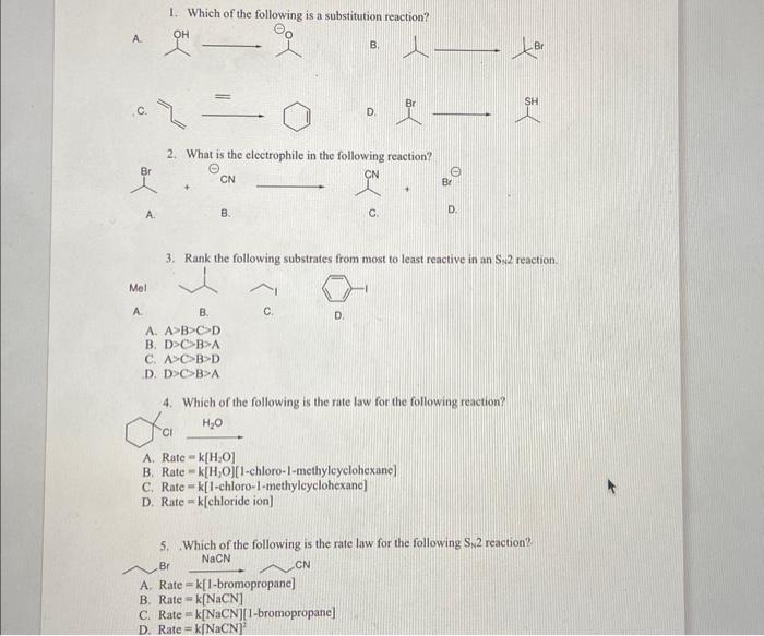 Solved 1. Which Of The Following Is A Substitution Reaction? | Chegg.com