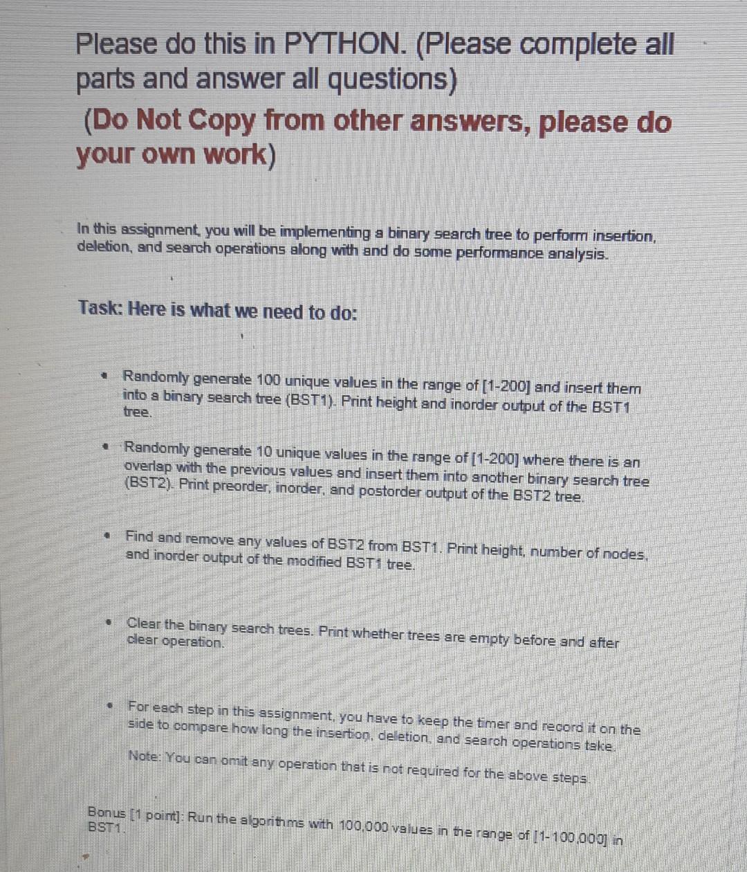 Please do this in PYTHON. (Please complete all parts | Chegg.com