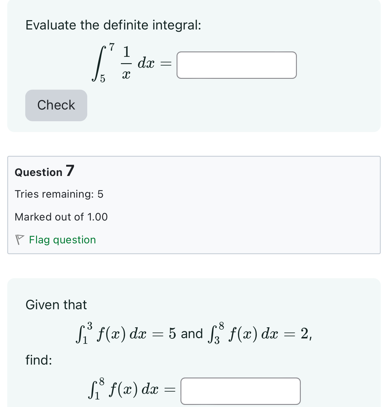Solved Evaluate the definite integral:∫571xdx=Question | Chegg.com