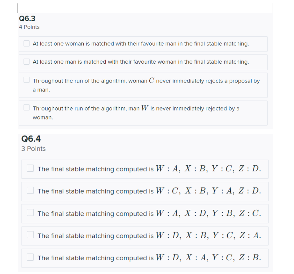 Solved Q6 Stable matching 15 Points Consider the following | Chegg.com