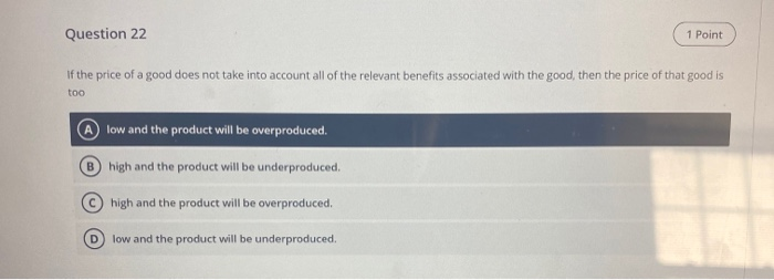 Solved Question 22 1 Point If the price of a good does not | Chegg.com
