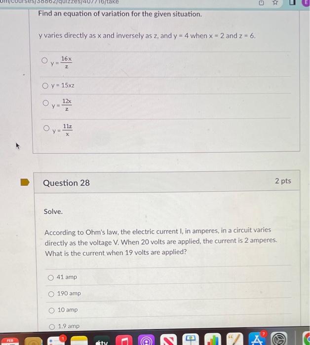 Solved Find an equation of variation for the given | Chegg.com