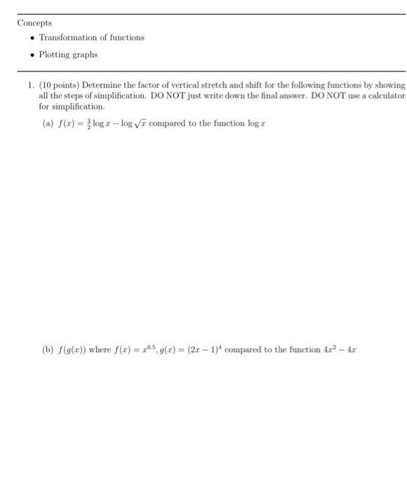 Solved Concepts • Transformation of functions • Plotting | Chegg.com