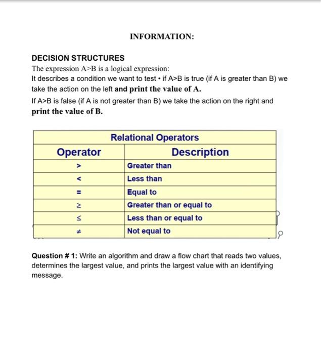 Solved DECISION STRUCTURES The Expression A>B Is A Logical | Chegg.com