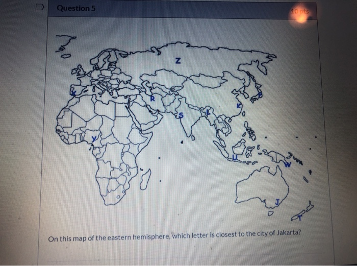 Solved Question 5 Z On this map of the eastern hemisphere, | Chegg.com