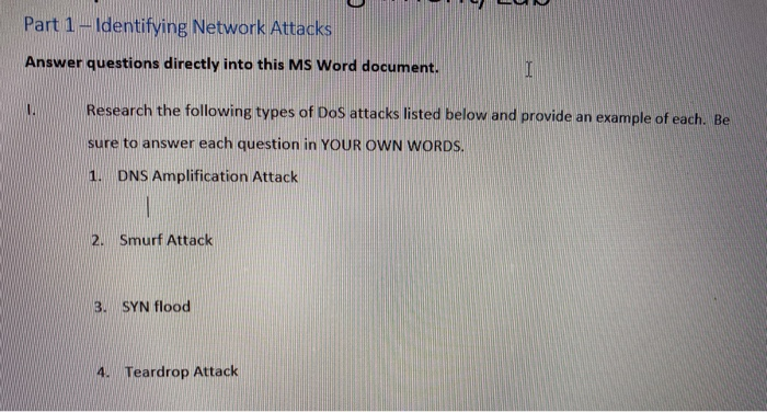 Solved Part 1 - Identifying Network Attacks Answer questions | Chegg.com
