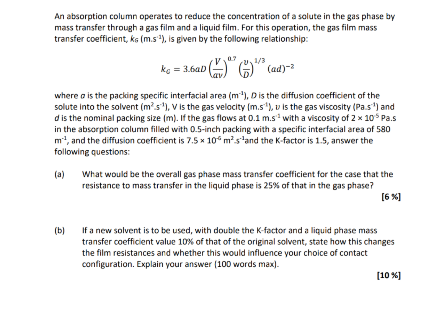 Solved An absorption column operates to reduce the | Chegg.com