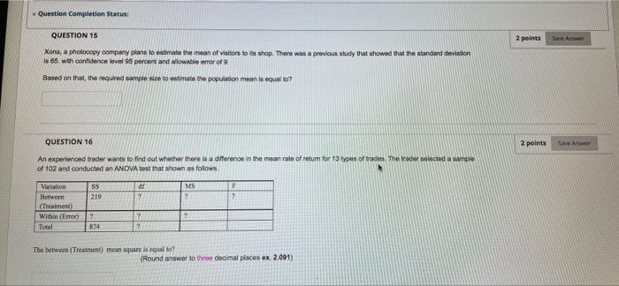 Solved Question Completion Status: 2 points Save QUESTION 15 | Chegg.com