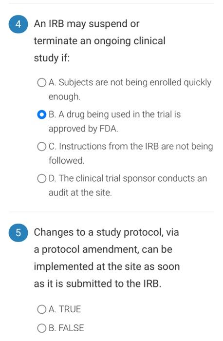 An IRB May Suspend Or Terminate An Ongoing Clinical | Chegg.com