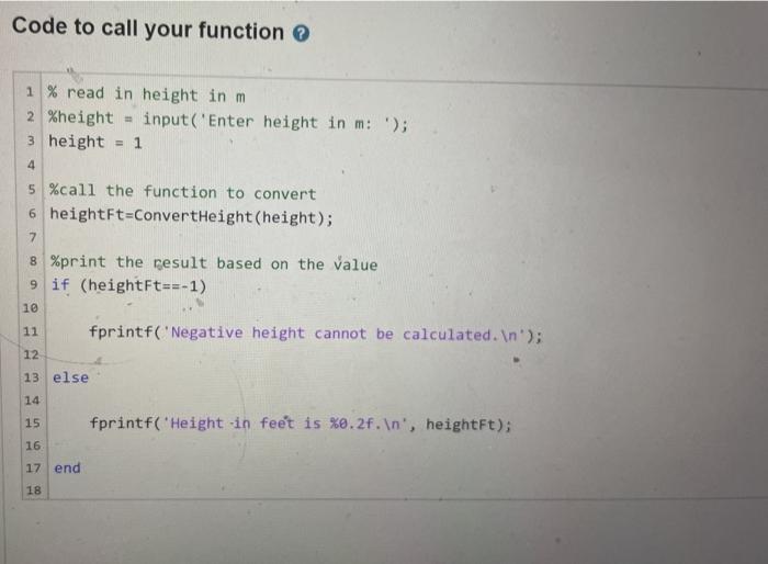 Solved The MATLAB function converts height in meters to
