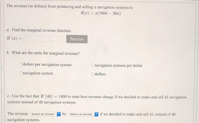 Solved The Revenue In Dollars From Producing And Selling Z Chegg Com