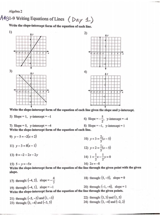 Solved Algebra 2 LA#31-9 Writing Equations of Lines (Day 1) | Chegg.com