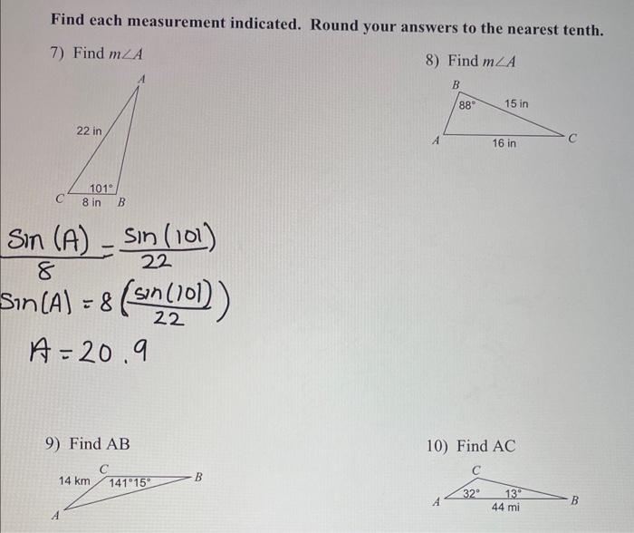 Solved Find each measurement indicated. Round your answers