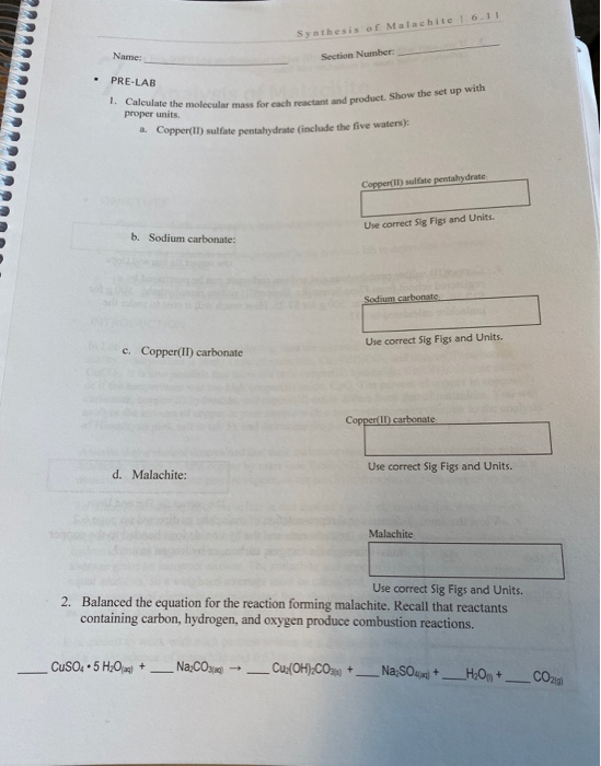 Solved Synthesis of Malachite | 6.11 Name: Section Number: | Chegg.com