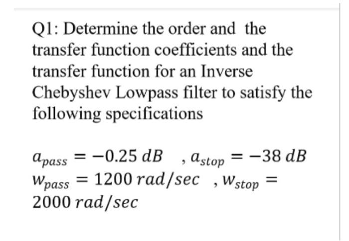 Solved Q1: Determine the order and the transfer function | Chegg.com