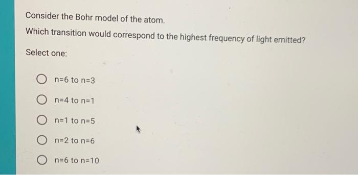 Solved Consider the Bohr model of the atom. Which transition | Chegg.com