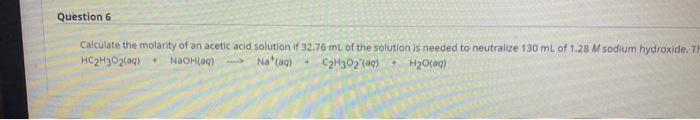 Solved Calculate the molarity of an acetic acid solution if | Chegg.com