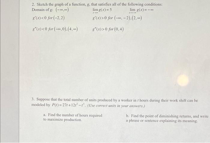 Solved 2. Sketch the graph of a function, g, that satisfies | Chegg.com