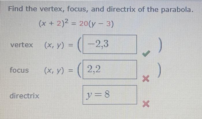 Solved Find The Vertex Focus And Directrix Of The Chegg Com