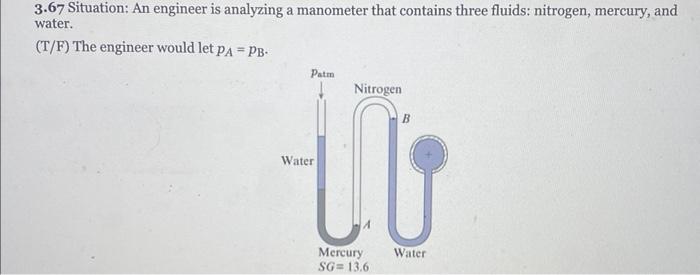 Solved 3.67 Situation: An engineer is analyzing a manometer | Chegg.com