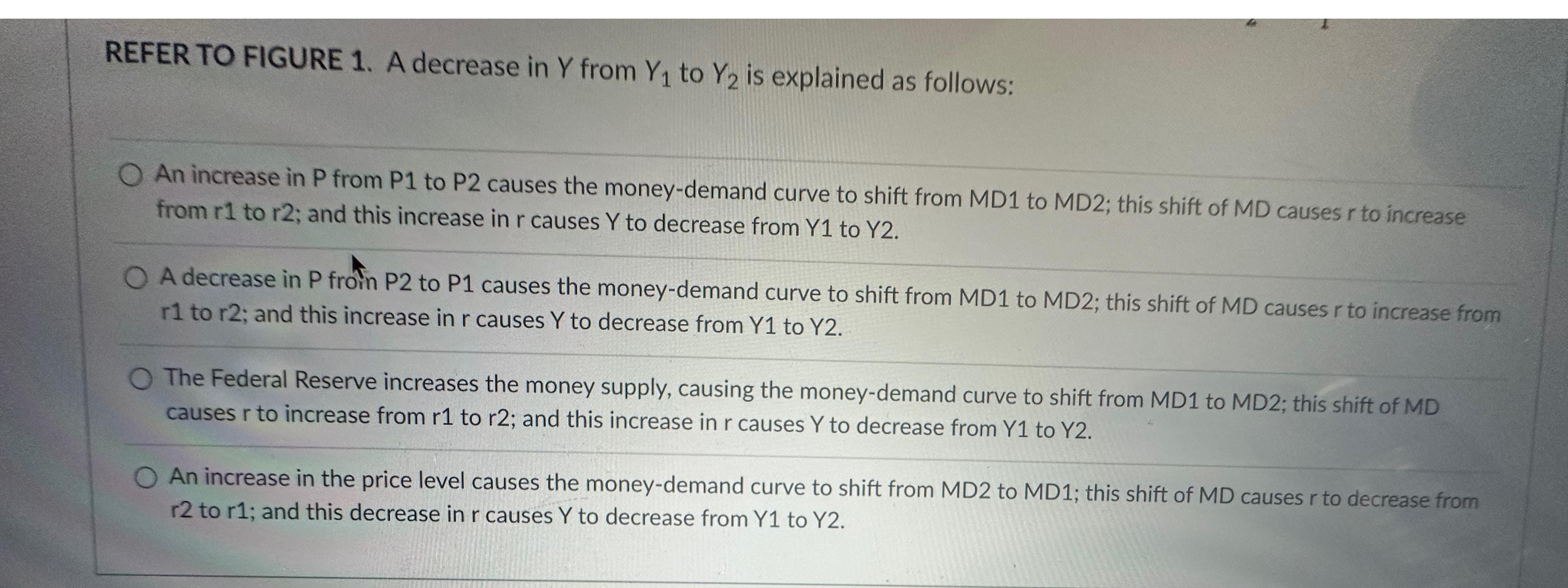 Solved REFER TO FIGURE 1. ﻿A decrease in Y ﻿from Y1 ﻿to Y2 | Chegg.com