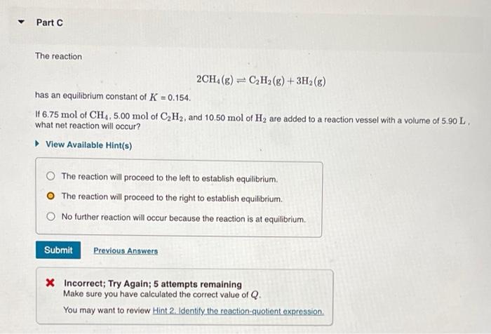 Solved Part B The following reaction was carried out in a | Chegg.com