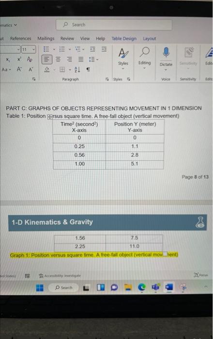Solved PART C: GRAPHS OF OBJECTS REPRESENTING MOVEMENT IN 1 | Chegg.com
