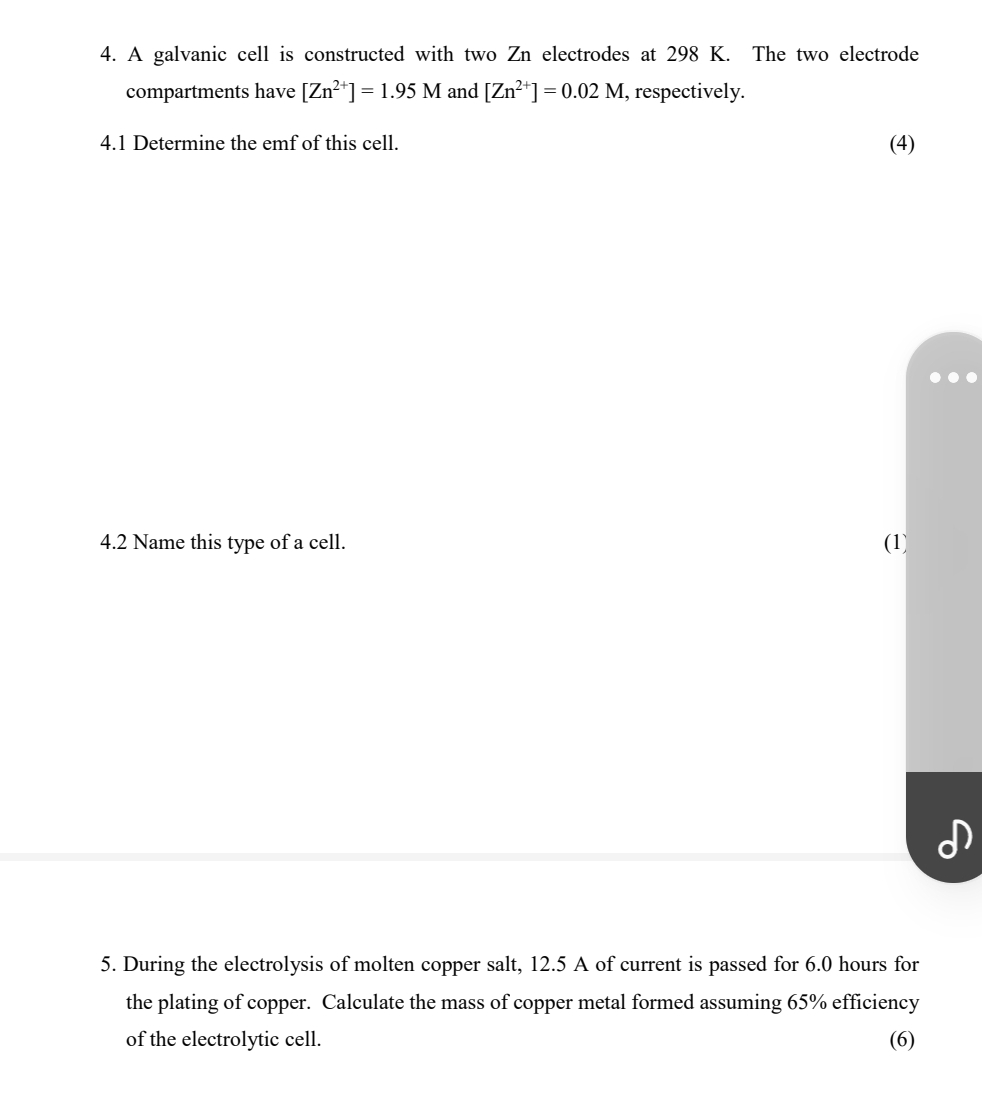 Solved A galvanic cell is constructed with two Zn | Chegg.com