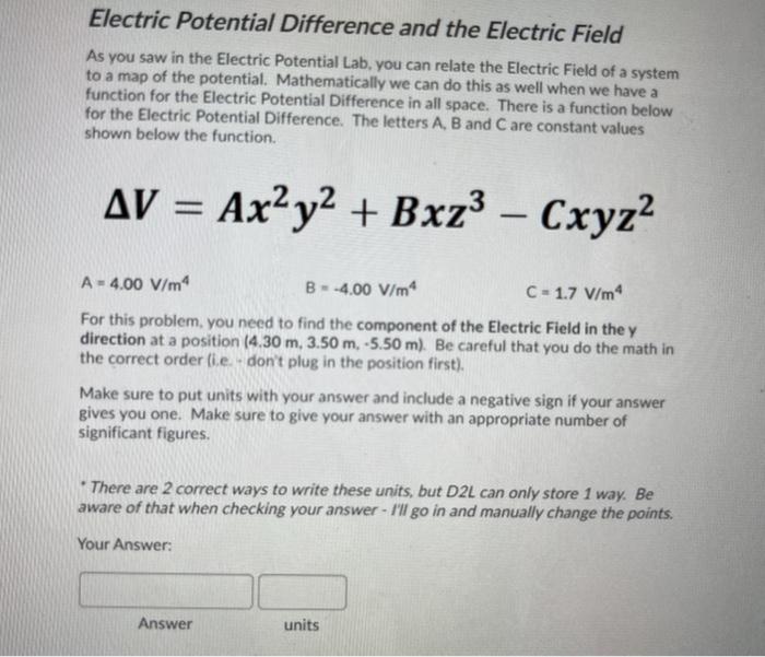 Solved Electric Potential Difference and the Electric Field | Chegg.com