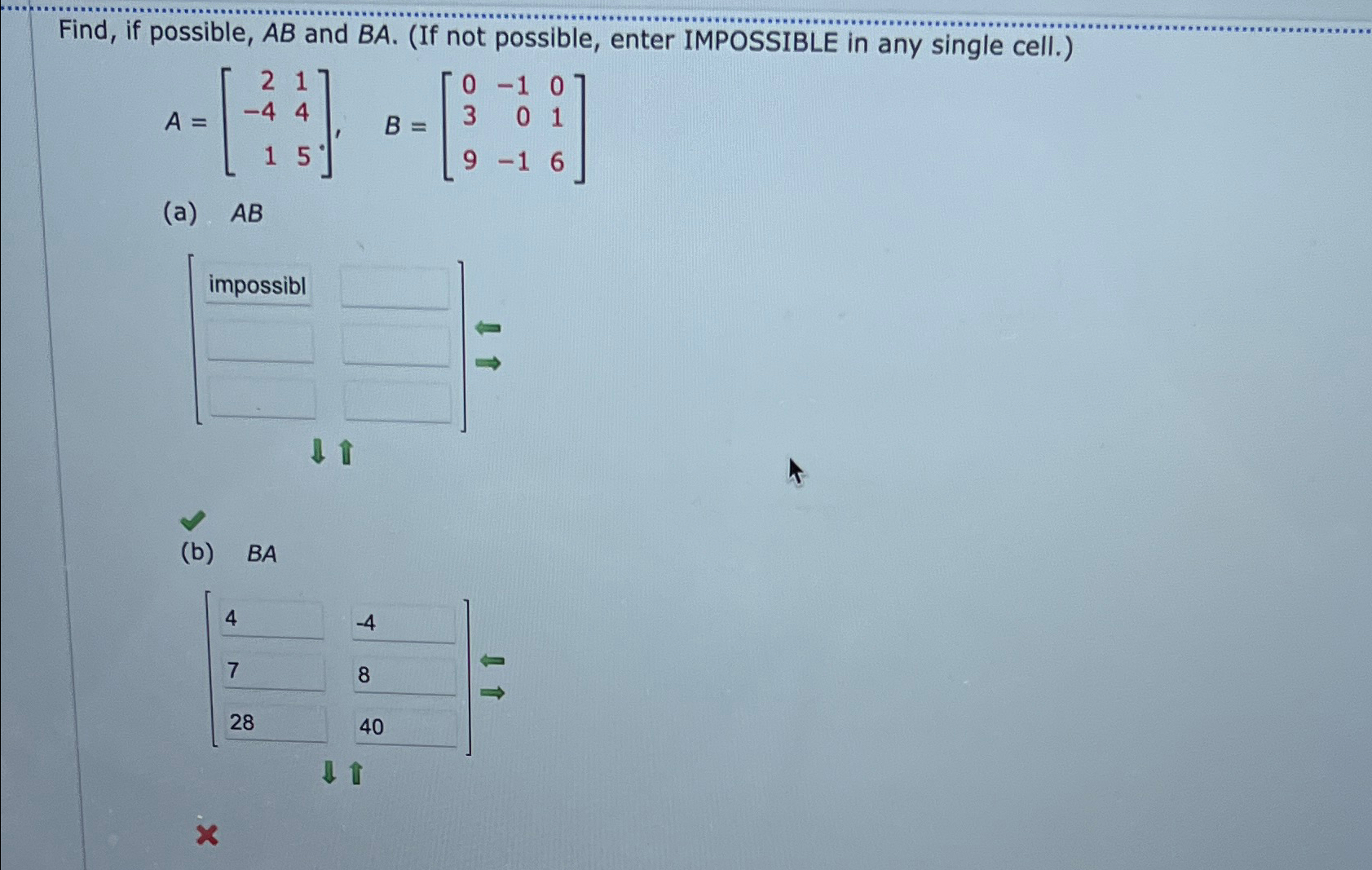 Solved Find, If Possible, AB ﻿and BA. (If Not Possible, | Chegg.com