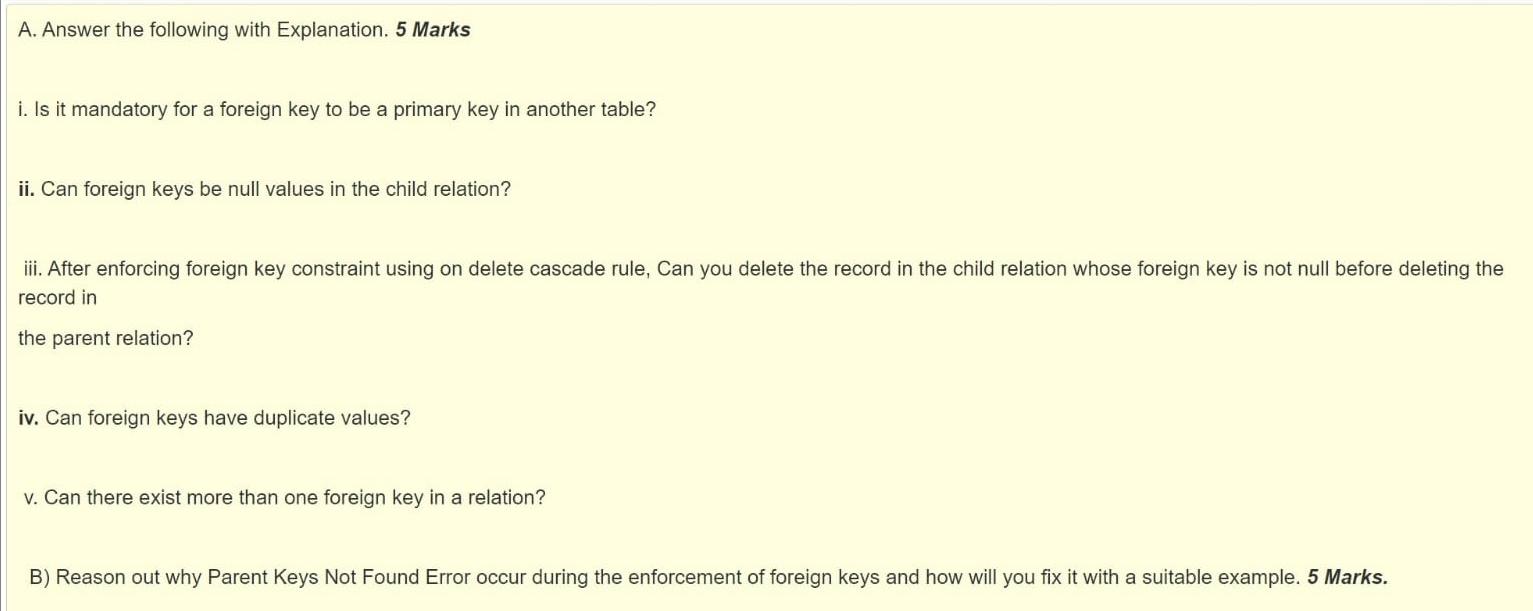 Solved A. Answer the following with Explanation. 5 Marks i. | Chegg.com