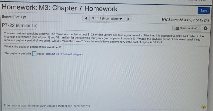 Solved Homework: M3: Chapter 7 Homework Save Score: 0 of 1 | Chegg.com
