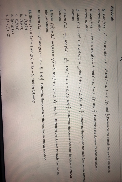 Solved 3 Algebraic 5 Given F X X2 2x And G X 6 Chegg Com