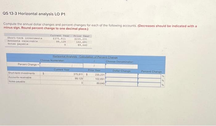 Solved QS 13-3 Horizontal analysis LO P1 Compute the annual | Chegg.com