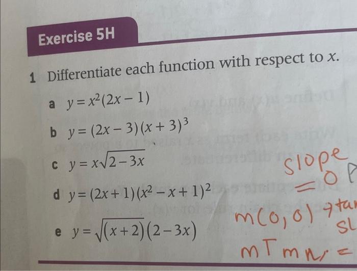 Solved 1 Differentiate each function with respect to x. a | Chegg.com