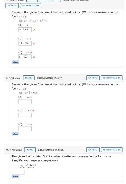 Solved MY NOTES ASK YOUR TEACHER Evaluate the given function | Chegg.com