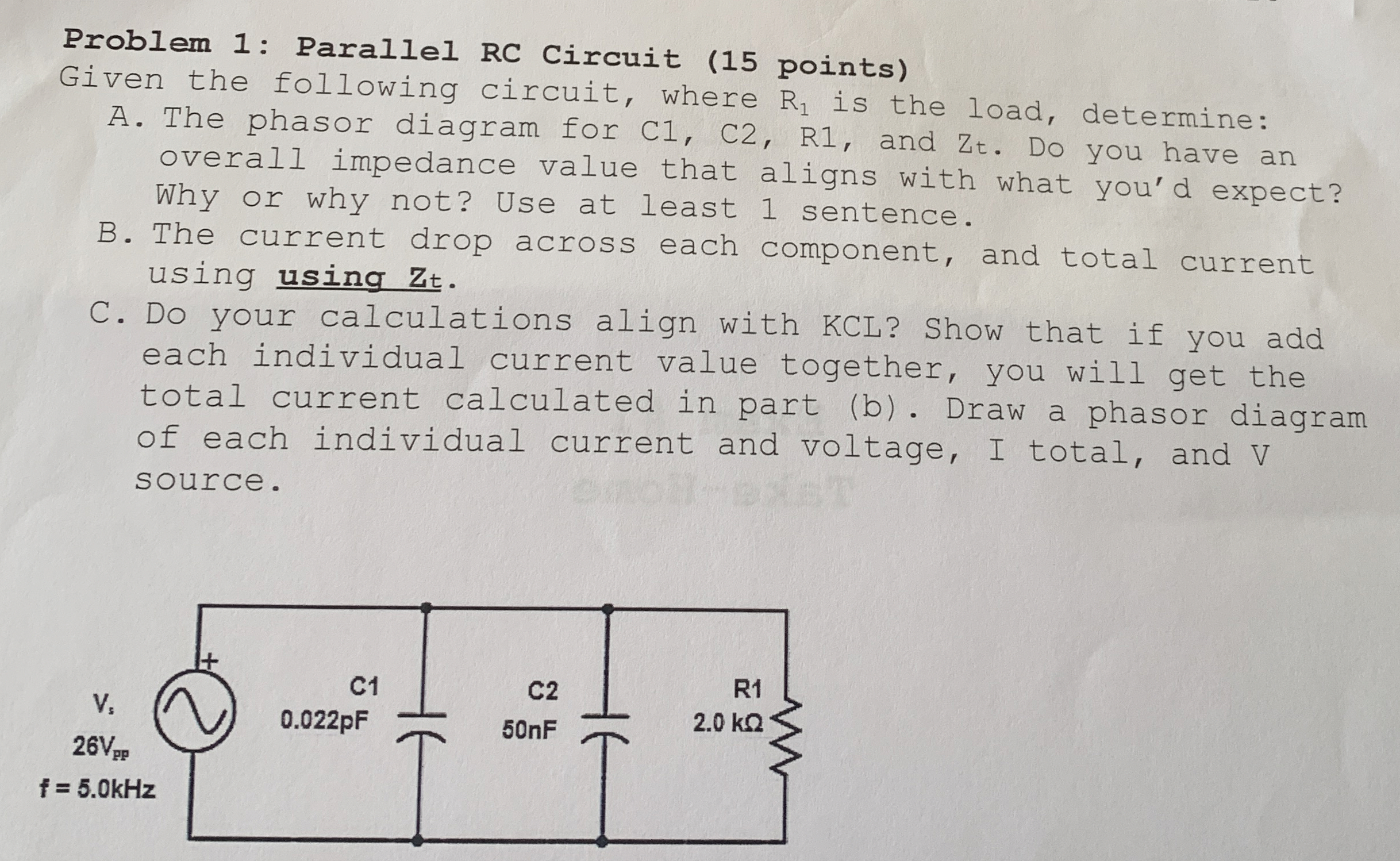 Solved Problem 1: Parallel RC Circuit (15 ﻿points)Given the | Chegg.com