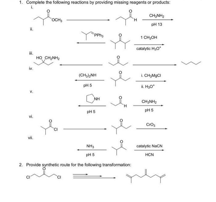 Solved 1. Complete the following reactions by providing | Chegg.com