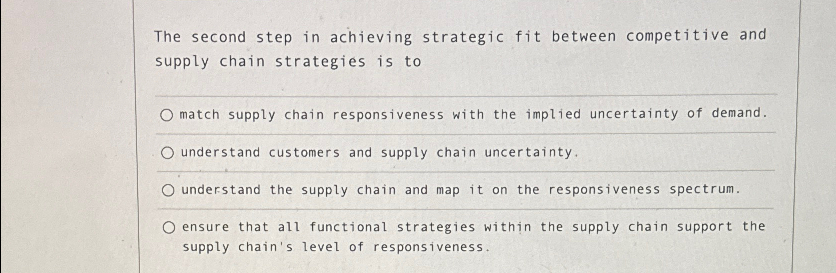 Solved The second step in achieving strategic fit between | Chegg.com