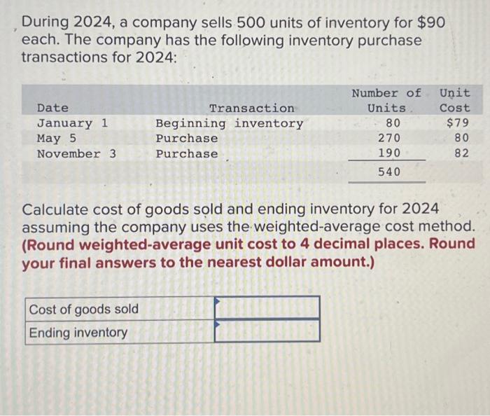 Solved During 2024 A Company Sells 400 Units Of Inventory Chegg Com   Image