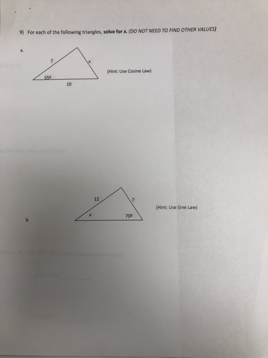 Solved 9) For each of the following triangles, solve for X. | Chegg.com