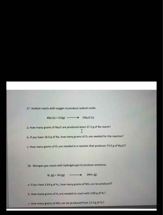 Solved 17 Sodium Reacts With Oxygen To Produce Sodium Ox Chegg Com