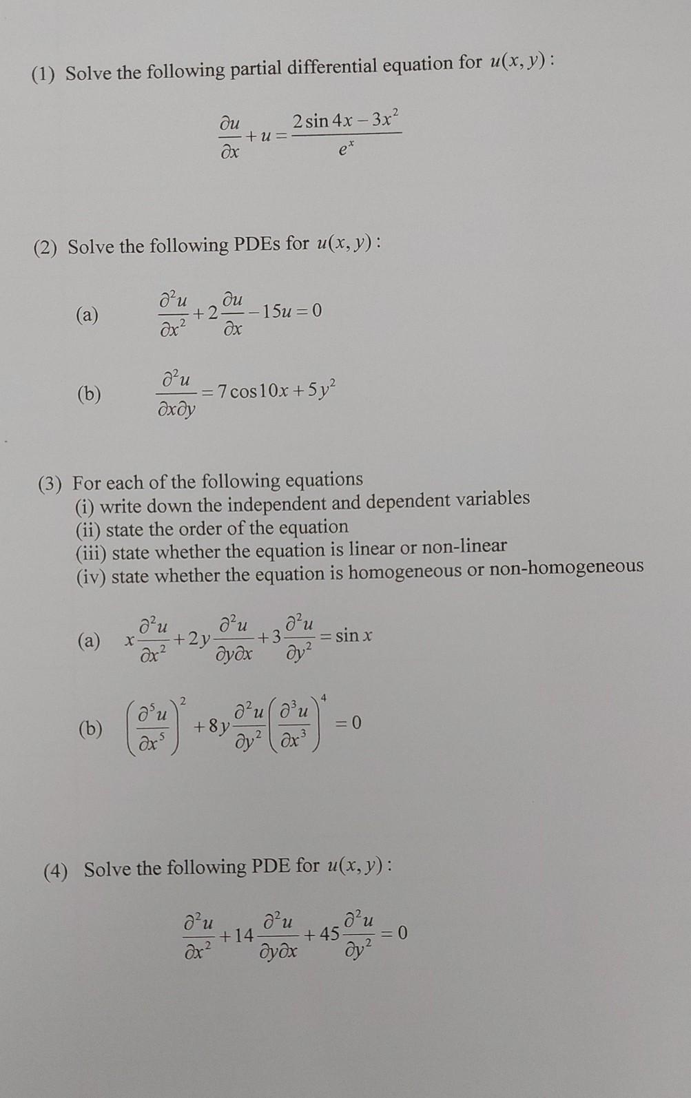 Solved (1) Solve the following partial differential equation | Chegg.com